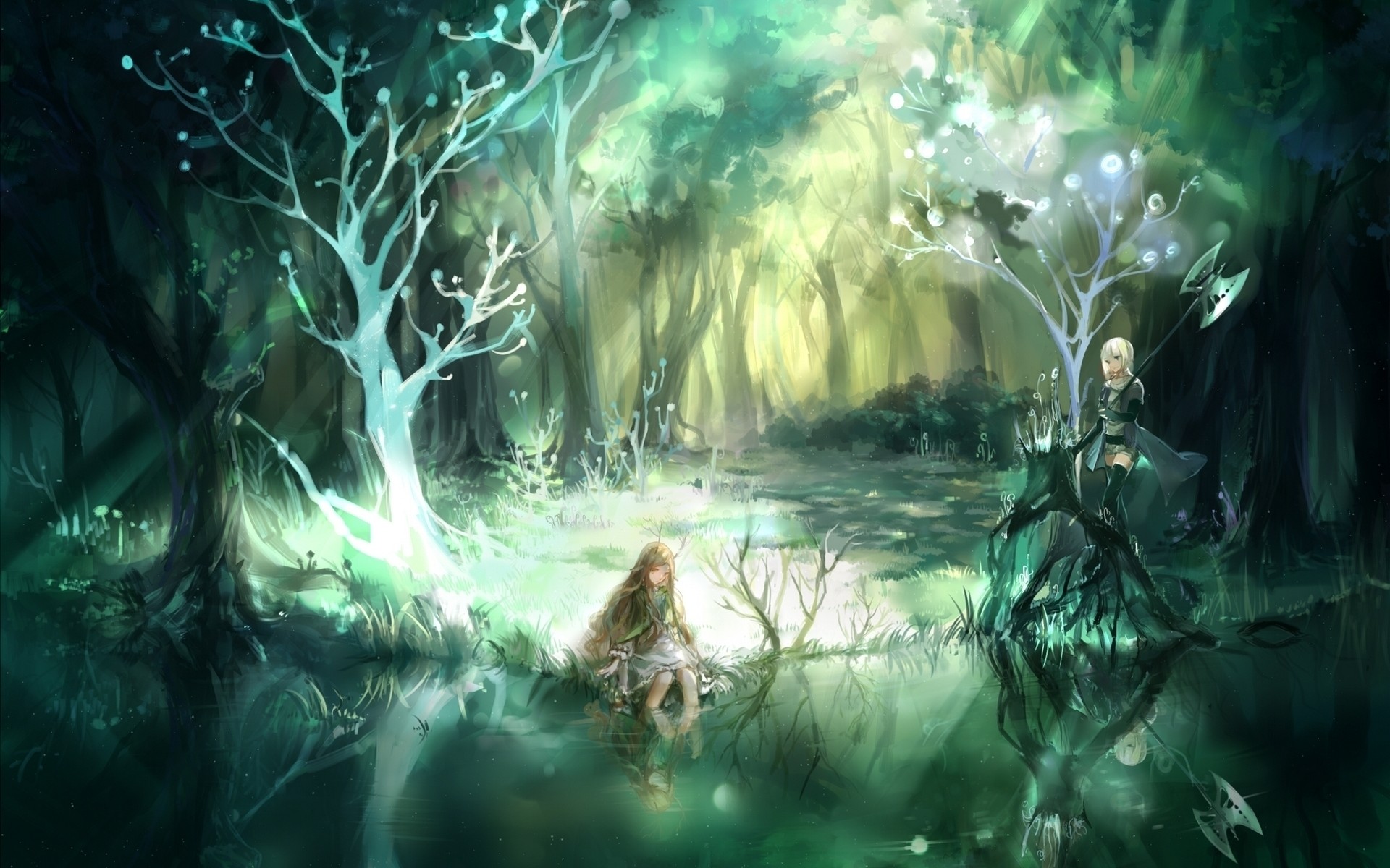 anime-girls-forest-river-reflection-trees-light-weapon.jpg